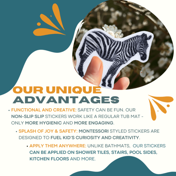 Non-slip stickers designed with the Montessori approach in mind.