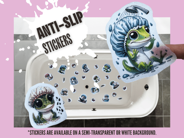 Fun lizard stickers for non-slip bathtub use.