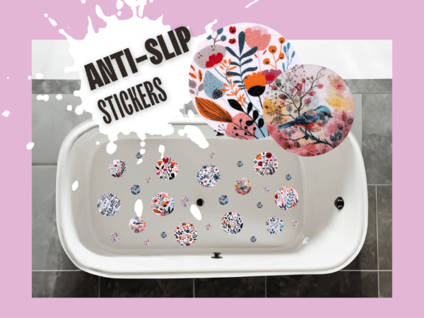Stylish non-slip decals for bathtub safety.